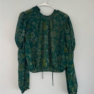 Free People Green Floral Sheer Blouse